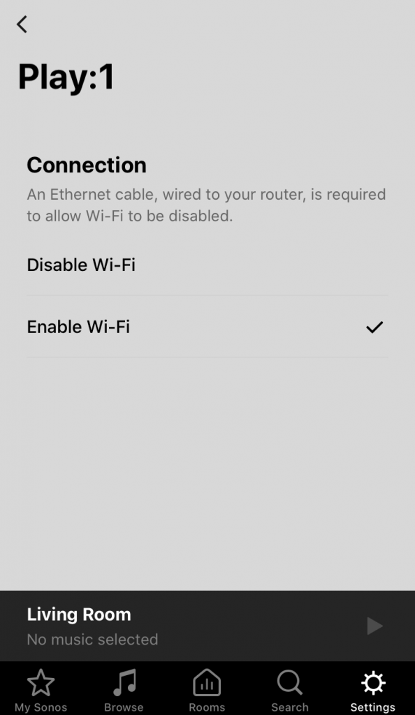 Enabling WiFi in the Sonos App